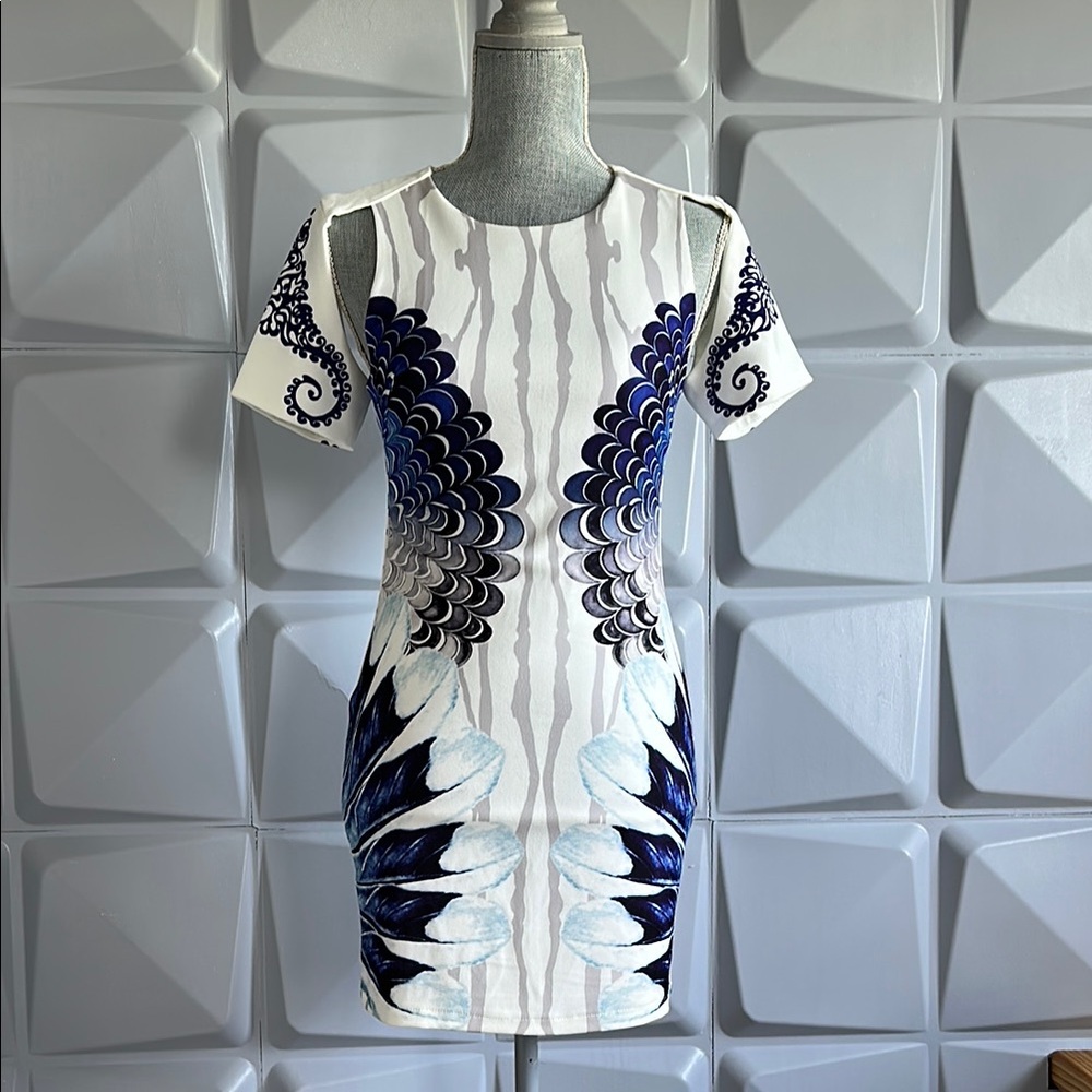 Elegant Blue and White Patterned Dress